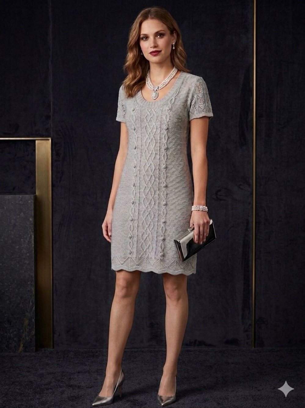 Cato Gray Cable Knit Short Sleeve Sweater Dress Size M